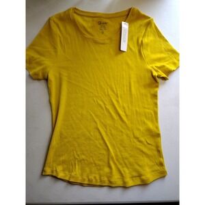 Chicos Mustard Yellow 100% Cotton Short Sleeve‎ Scoop Neck Tee Shirt Size 0 S